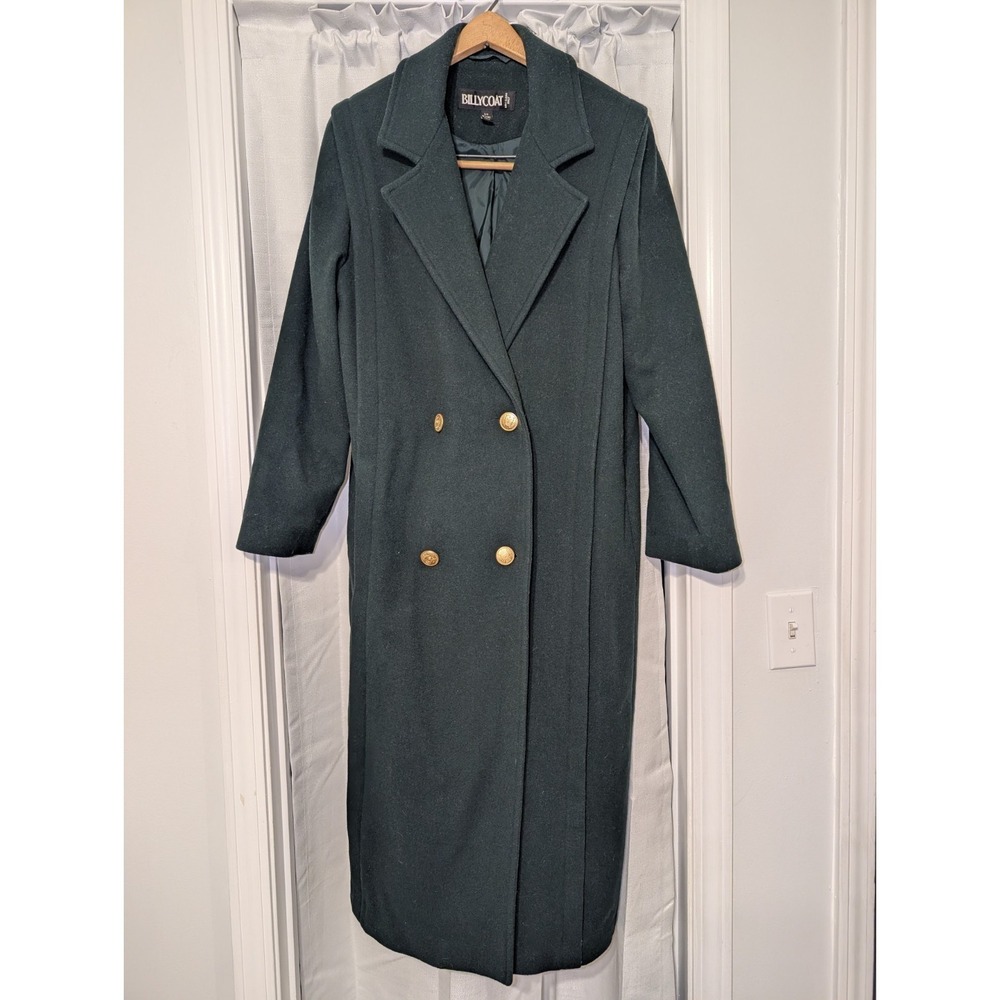 Vtg. BILLYCOAT Emerald Green Wool Double Breasted Women's  Coat Gold Buttons 3/4